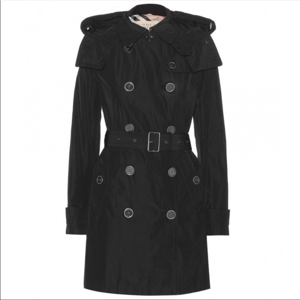 Burberry Brit Women Balmoral Trench Hoodie Black Sz 8